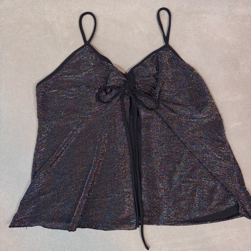 SHEIN Iridescent Shimmer Tie-Front Women's Size 4XL Crop Top Ruched
